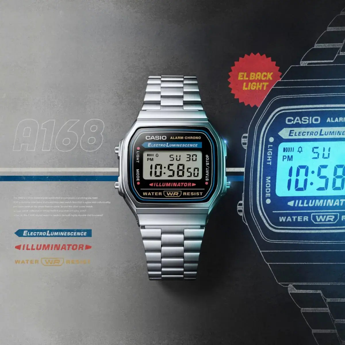 RELOJ CASIO VINTAGE DIGITAL METAL A-168WA-1